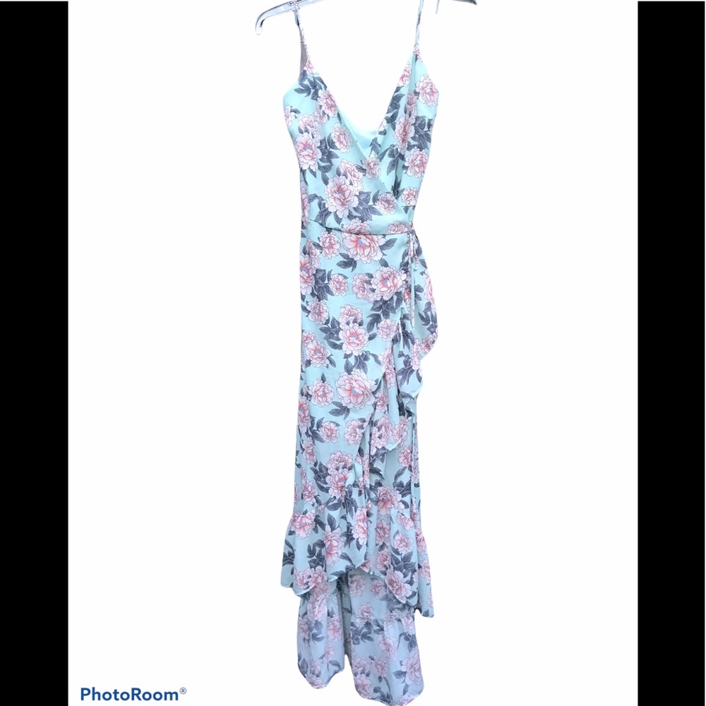 Altar’d State Floral Wrap Ruffle hi low dress S
